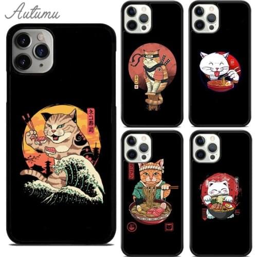 Neko Ramen Japan Cat Phone Case for iPhone 11 12 Pro Max mini X XR XS SE 2020 5 6S 7 8 Plus Samsung Galaxy S8 S9 S10 Cover shell