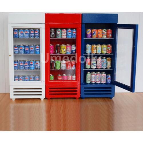 Wooden 1:12 Cute MINI Dollhouse Miniature Refrigerator Play Doll Food Drink Toy Store Home Decoration Furniture Accessories