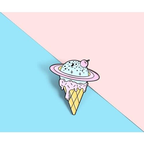 Planet Ice Cream Enamel Pin Custom Soft Cone Brooches Bag Lapel Pin Badge Cute Cartoon Food Jewelry Gift for Kids Friends