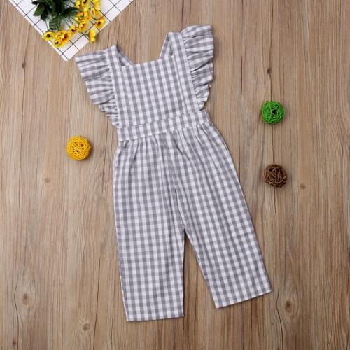 Emmababy Girl Jumpsuits 6M-5Y Toddler Kid Baby Girl Plaid Romper Jumpsuit Playsuit Sunsuit Clothes