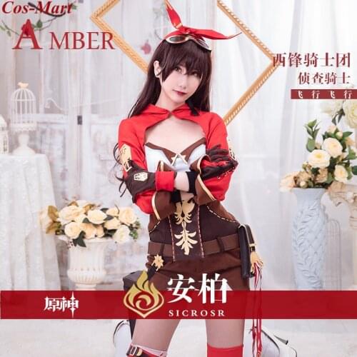 Hot Game Genshin Impact Amber Cosplay Costume Fashion Combat Uniform Suits Black Carnival Party Role Play Clothing S-XL New
