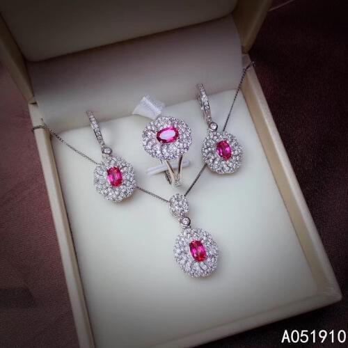 KJJEAXCMY boutique jewelry 925 sterling silver inlaid Natural pink topaz Necklace Ring Earring female Suit Support Detection