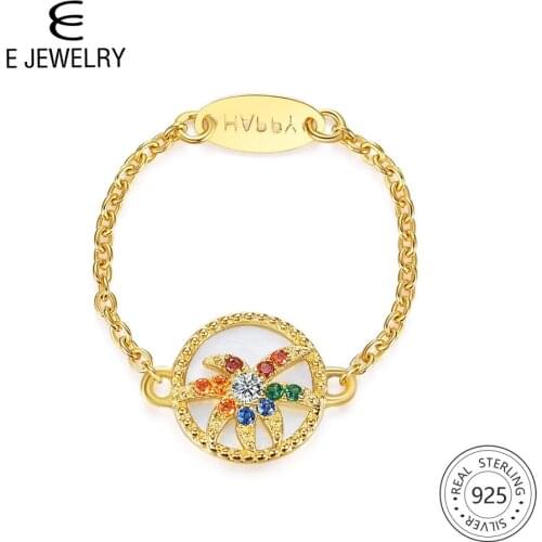E 925 Sterling Silver Firework Finger Rings for Women Colorful CZ Chain Ring 18K Gold Plated Knuckle Tail Rings Jewelry
