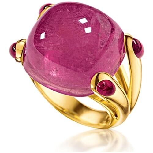 New Elegant Pink Tourmaline Candy Series Engagement Fine Jewelry Gift Electroplated 18K Gold Convex Round Amethyst Sapphire Ring