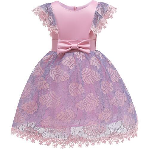 Summer Kids Dresses for Girls Fashion Lace Stitching Flying Sleeves Girls Dresses for Party and Wedding Princess Party Costume