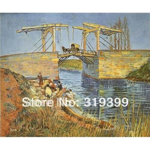 Linen canvas Oil Painting reproduction,The Langlois Bridge at Arles with Women Washing by van gogh,100%handmade,Free DHL