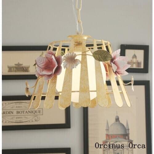 American Rural Flower Chandelier corridor dining room bedroom romantic color creative led Glass Chandelier free shipping