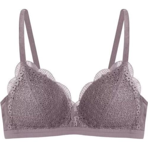 Fashion Sexy Lady Thin Cup Lace No Trace No Steel Ring Gathered Bra Solid Color Embroidery Bra 2020