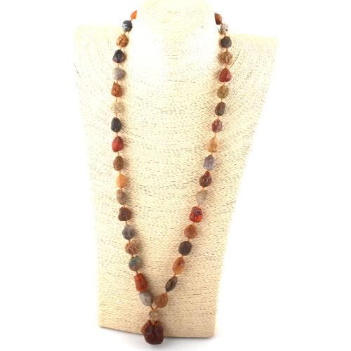 MOODPC Fashion Alashan Natural Gobi Agates Bead Knotted Jewelry Long Multi Necklace For Men and Women Dropship
