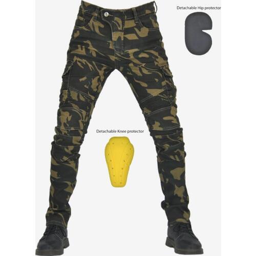 Motorcycle jeans personality camouflage racing pants army camouflage anti-fall riding pants upgrade silicone protective gear