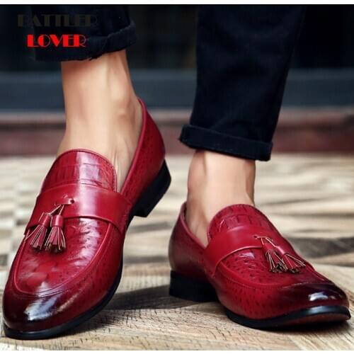 Men Genuine Leather Dress Shoes Autumn Men Business Flat Wedding Shoes Mens Formal Shoes Brogue For Man Slip on Casual Shoe