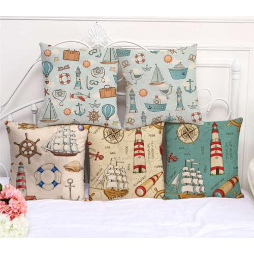 Throw Pillowcase Navigator Anchor Rudder Sailor Cushion Cover 45x45cm Home Living Room Decoration Linen/Cotton Pillowcover Decor