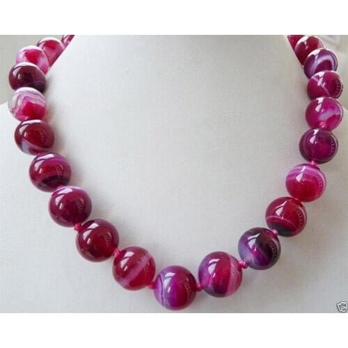 New 10mm Natural Fuchsia Stripe Agate Onyx Gemstone Round Beads Necklace 18"