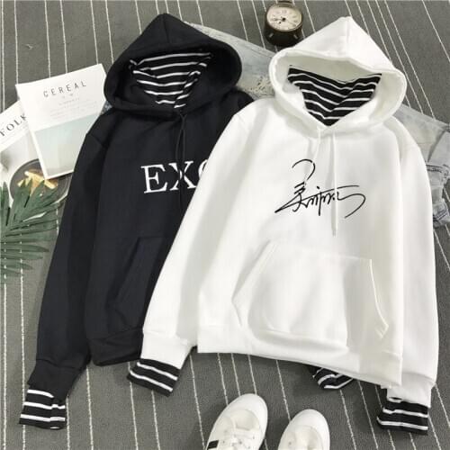 New Fashion Korean Style Sweatshirt for Women Exo Kpop Clothes Harajuku Casual Hoodies Letter Printed Fleece Pullover Hooded