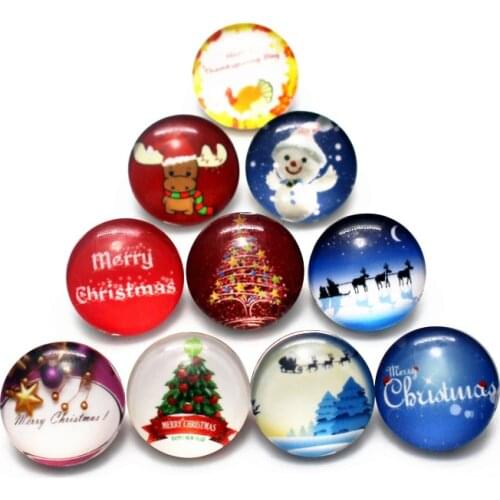 New Arrival 12pcs/lot glass Christmas snap buttons 18mm leather clasp snap button Bangles snap bracelet jewelry