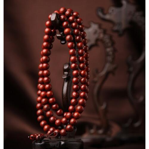 Wholesale high density old material lobular red sandalwood bracelets 108 high oil grain Zambia blood and Tan beads