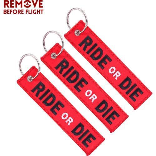Wholesale Key Chain for Motorcycle RIDE OR DIE Keychain Jewelry Embroidery Key Tag Aviation Gift llavero Key Ring 100 PCS/LOT