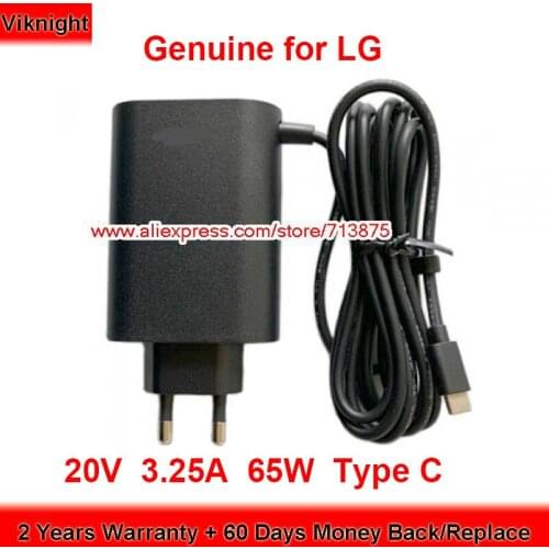 Genuine ADT-65FSU-D03-EPK 65W Charger 20V 3.25A AC Adapter for LG RR-HR3-ADT-65DSU HU10967-20029 Type C Plug Power Supply