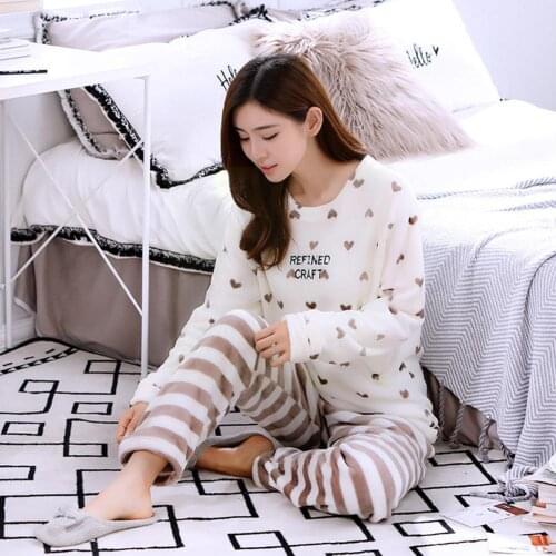 2021 Autumn Winter Warm Flannel Women Pyjamas Sets Pajamas Sleeve Thick Velvet Set Long Flannel Thin Cartoon Coral Sleepwea L6I5