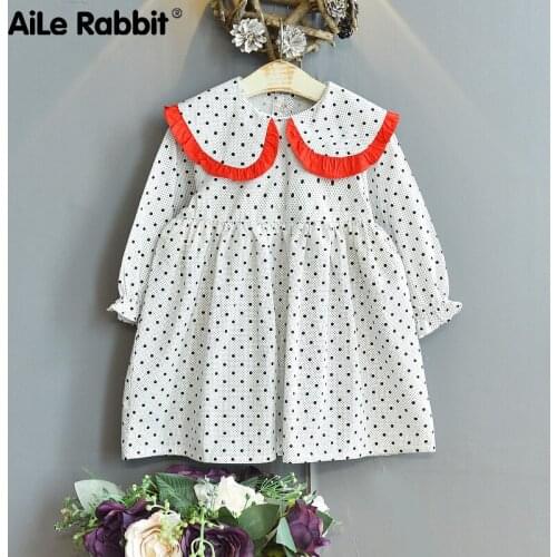 Girls Dress Autumn Childrens Contrast Color Fungus Edge Large Lapel Baby Shirt Baby Skirt