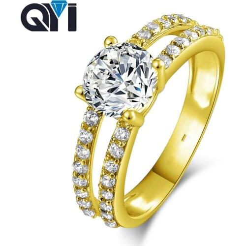 QYI 14K Solid Yellow Gold Solitaire Rings Engagement Jewelry Luxury 1.25 Ct Sona Simulated Diamond Wedding Rings For Women