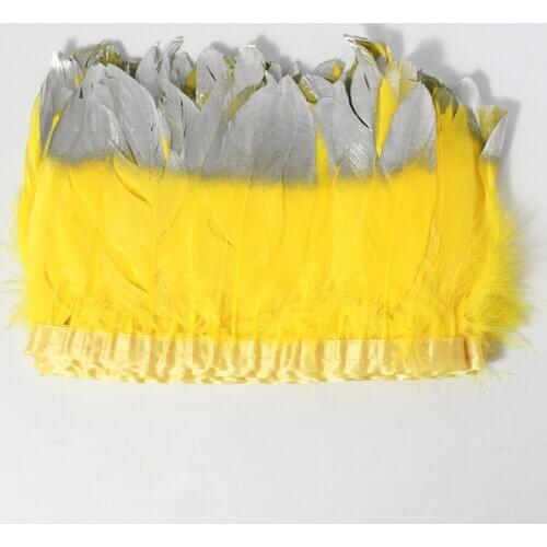 Yellow goose feather spray silver head to make 2 meters cloth edge DIY shopping festival performance costume skirt decoration
