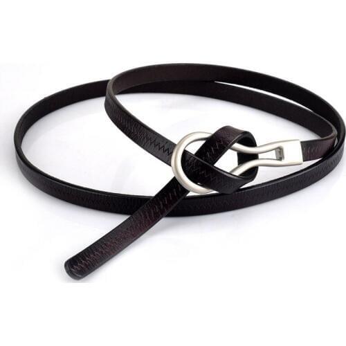 Fashion Dres Belts thin cowhide Female Knot Black Waistband big alloy Buckle Decorate Coat Sweater Belt cowskin Waist Seal Tide