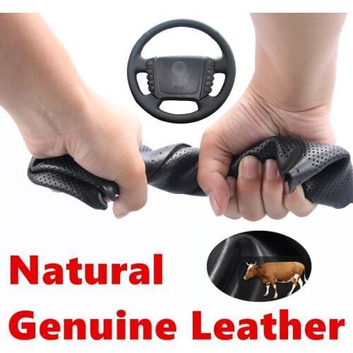 Hand Sewing Black Genuine Calfskin Leather Car Steering Wheel Covers Wrap for Ssangyong Rexton Rexton W Rodius