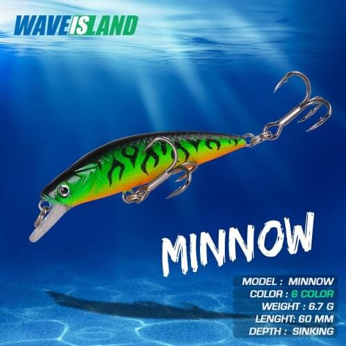 WAVEISLAND Fishing Lure Minnow 6cm 6.7g Bass Set Fish Sinking Bait Articulos De Pesca Fake Fish Tackle Isca Artificial Equipment