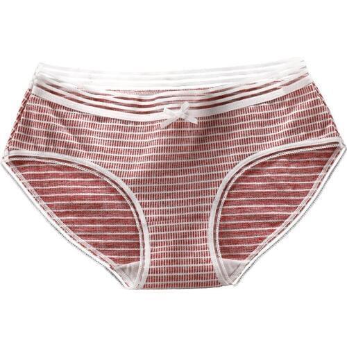 Cute Princess Bow Cotton Briefs Breathable Striped Cotton Panties Mid Waist Plus Size Triangle Panties Comfort Woman Lingeries