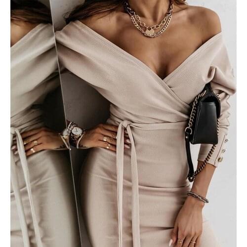 Sexy Deep V Neck Womens Bodycon Dress 2021 Autumn Long Sleeve Solid Ladies Mini Dress Elegant Sashes Slim Party Dress Vestidos