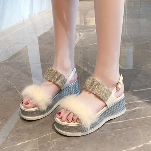 Thick-Soled Slope With Exquisite Rhinestones Mature Sexy Ladies Sandals Summer New Fashion Roman Shoes Large Size 40