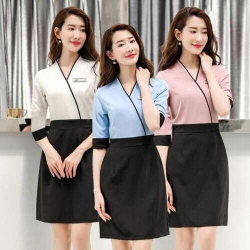 Spa Dress Beauty Salon Uniform Beautician Clothes Jewelry Hotel Front Desk Beautiful Uniform Beautician Uniforms Dresses AS197