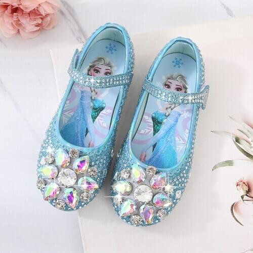 Disney spring new childrens casual shoes girl rhinestone soft bottom princess shoes baby elsa sneakers