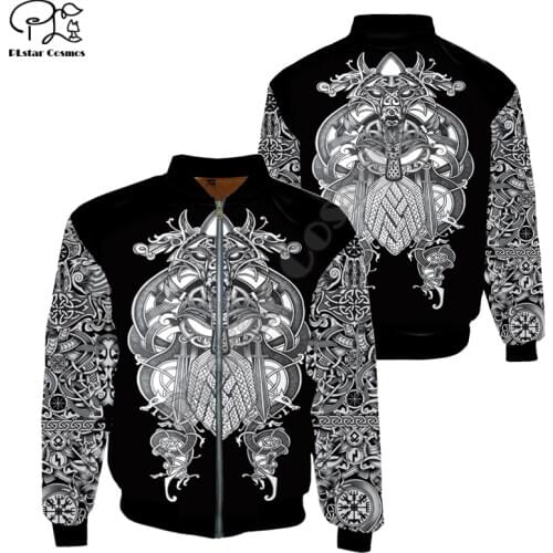Viking Tattoo 3D printed Mens bomber jackets Hoodie Men Women New Fashion Zipper Hooded hip hop Warm jacket Drop shipping