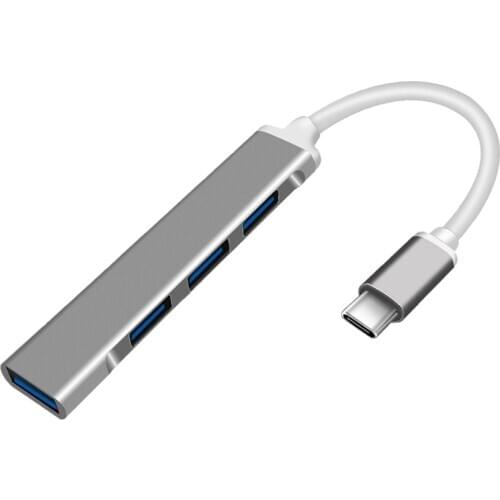 Type-C to HUB USB-C to 4-Port USB3.0 High-Speed Splitter OTG Aluminum Alloy Docking Station GRAY