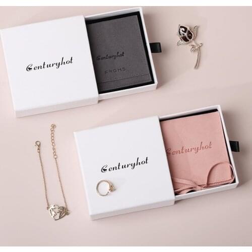 Custom jewelry packaging Drawer box and Pink Bag Set Wedding Ring Storage Bag Jewelry Pouch Custom Logo Jewelry Packing Pouches