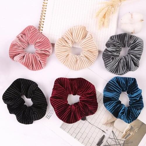 Women Solid Color Headwear Girls Hair Tie Striped Lady Scrunchies Ponytail Hair Female Holder Rope Soft Velvet Hair Accessories
