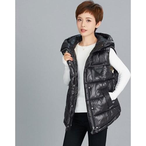 Womens Elegant Winter Vest Cotton Padded Hooded Jacket Female Veats Sleeveless Warm Windproof Waistcoat New Fashion Outerwear