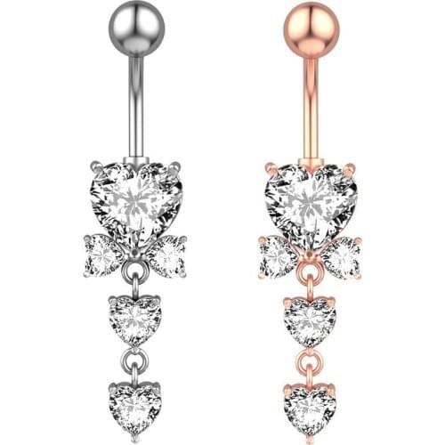 Women Navel Piercing Long Stainless Steel Zircon Pendent Female Piercings Rhinestone Jewelry Women Body Belly Button Rings