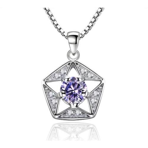 KOFSAC New Fashion 925 Silver Necklace Hollow Star Luxury Purple Crystal Shiny CZ Pendant Necklace For Women Wedding Party Gifts
