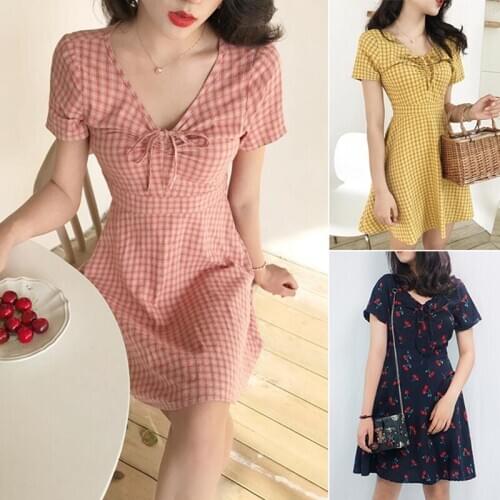 Women Casual Dress Lady Girl Pure Style Cute Kawaii Elegant Sweet Sexy Dress High Waist Dress