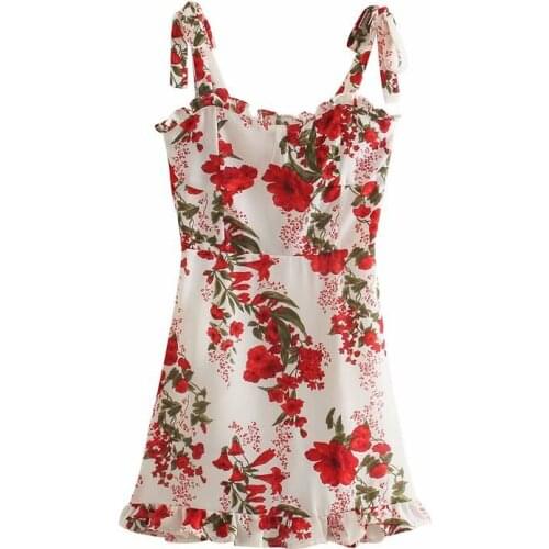 Summer dresses for women 2021 red floral dress vintage sexy dress korean fashion elegant beach casual dress spaghetti strap