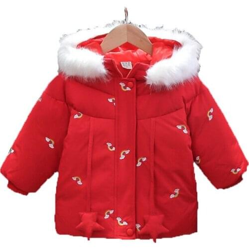 Girls' winter coat, new style, foreign style coat, childrens down coat, girls embroidered rainbow baby coat