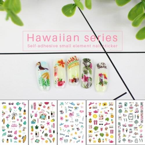 1sheet nail art sticker for childrens decoration green leaf birds cat fish summer style DIY 3D manicure nail decals RA044