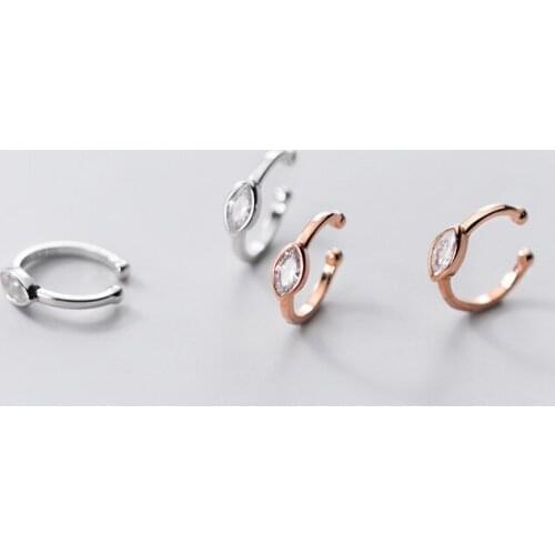 1pair (No pierced) 11mm*3mm Real. 925 Sterling Silver Jewelry CZ Evil Eye circle Clip On Cuff Earrings Ear-Bone C-G6967