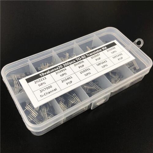 10Values x20 200pcs TO-92 Transistor Assortment Assorted Kit 2N2222 2N3904 2N3906 2N5087 2N5088 2N7000 MPSA42 MPSA92 etc