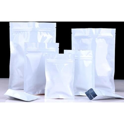 1000Pcs Smooth White Aluminum Foil Zip Lock Heat Seal Tear Notch Mylar Foil Bag Zipper Recyclable Storage Bag for Cookies Candy