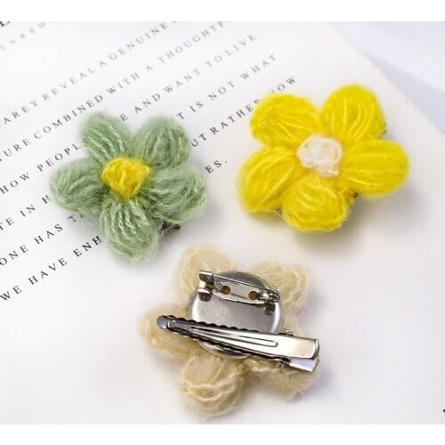 12pcs Fashion Flower Hair Clips Japan Korea Stylish Hair Accessories Candy Colors Mohair Wool Hairpins for Women Girls