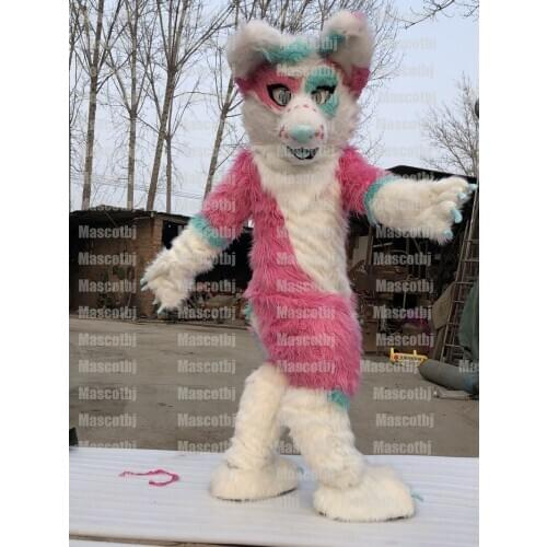 200% Real Photo PINK HUSKY DOG FURSUIT Girls Mascot Costume Cosplay Hawk Party Dress Outfits Advertising Carnival Adults Gifts
